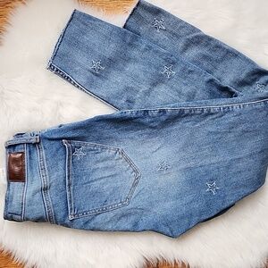 Hollister  Blue Denim Jeans with Star Embroidery High Rise Crop Skinny, 27